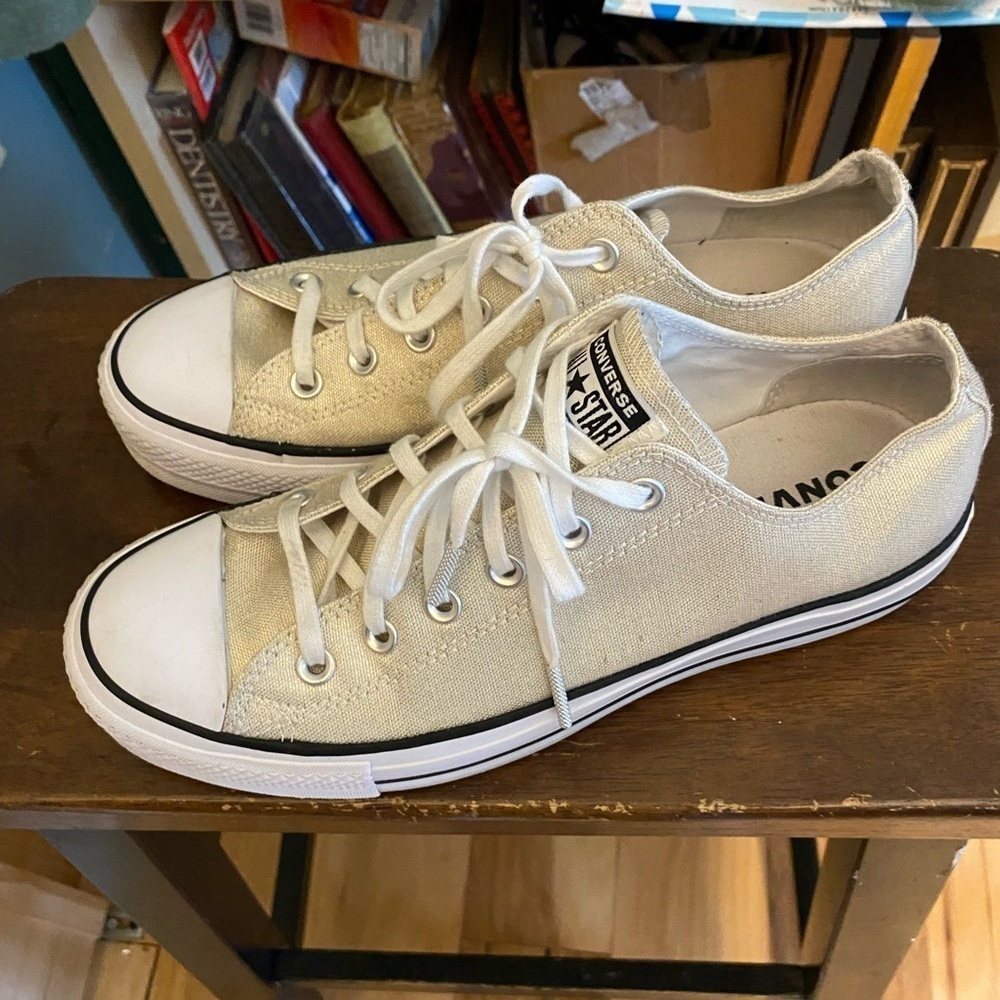 Converse all star low platform metallic gold coated canvas sneakers womens 10 - Picture 3 of 9